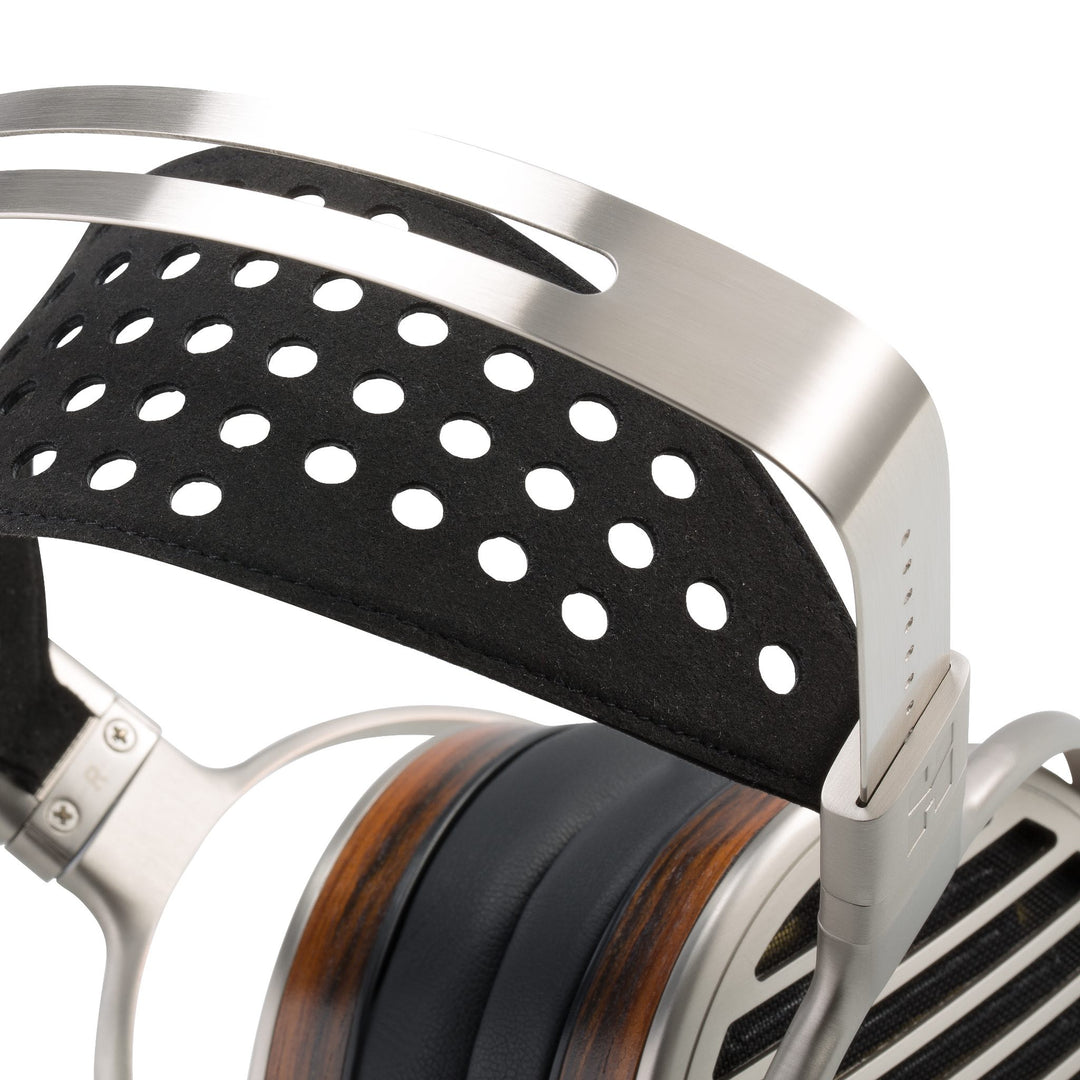 HiFiMAN Susvara extreme closeup headband over white background