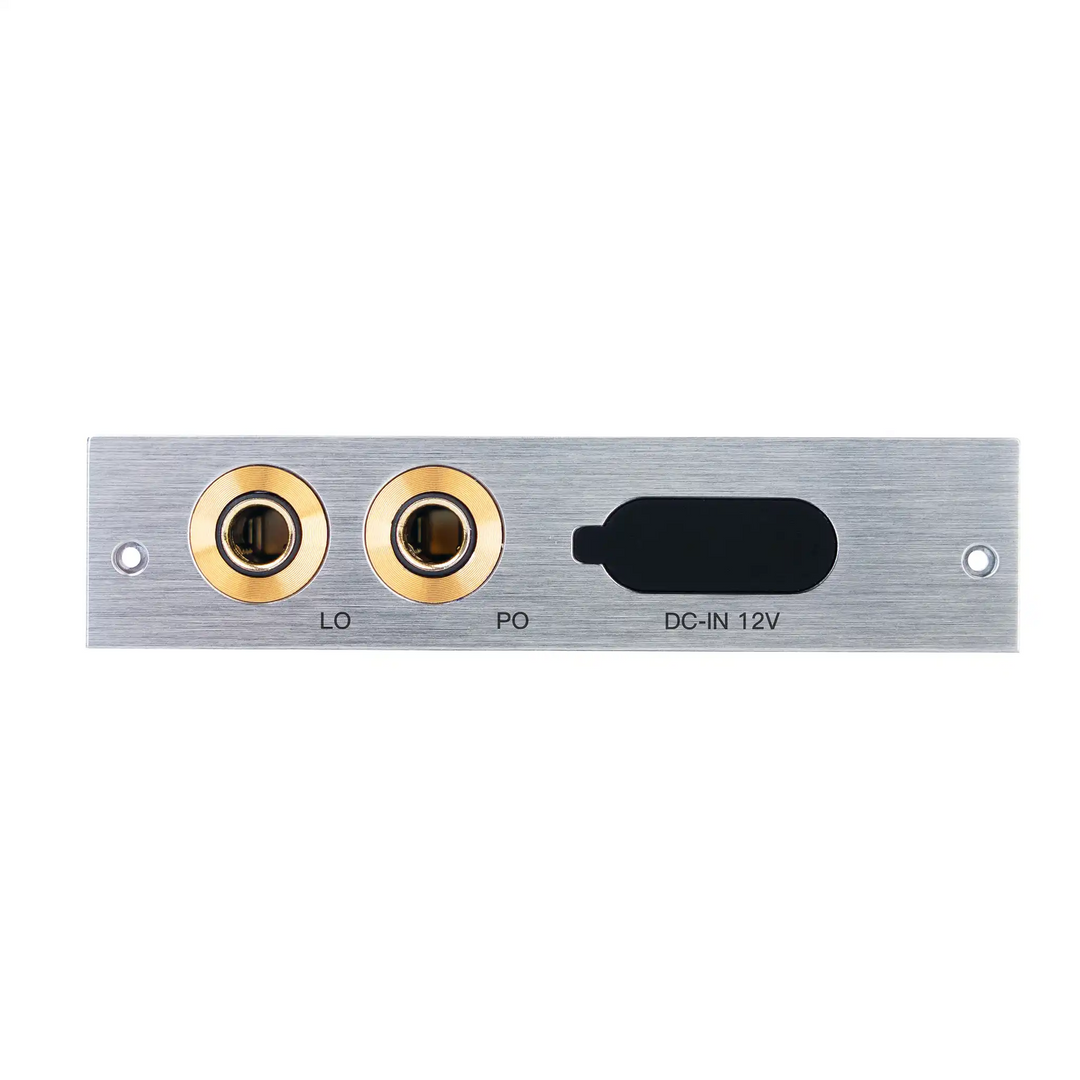 iBasso AMP17 amp card front eye level view of outputs whitebox