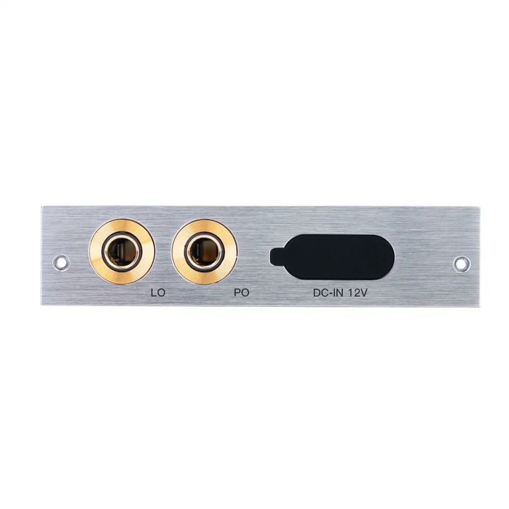iBasso AMP17 amp card front eye level view of outputs whitebox