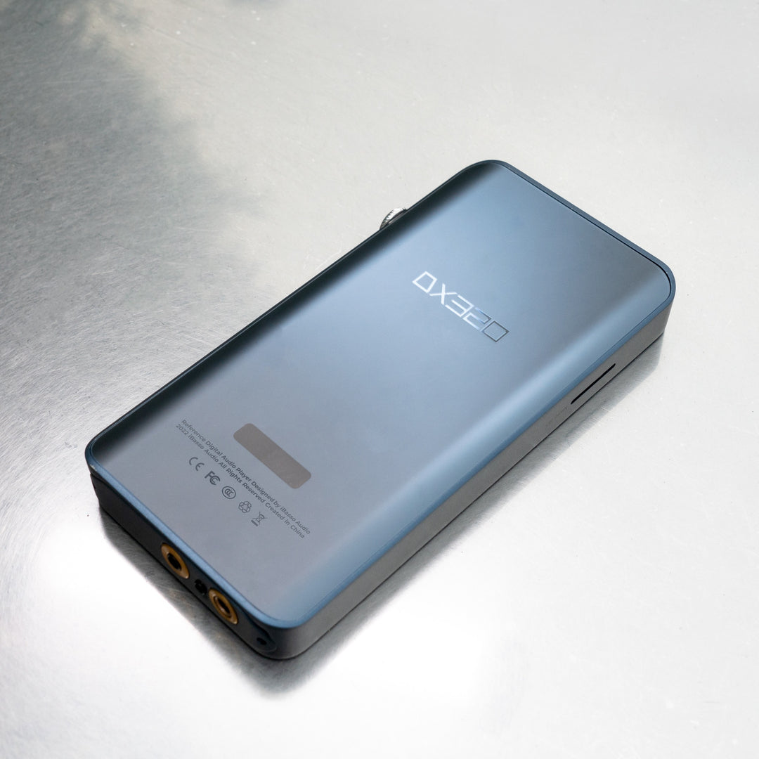 iBasso DX320 black rear 3 quarter over steel background