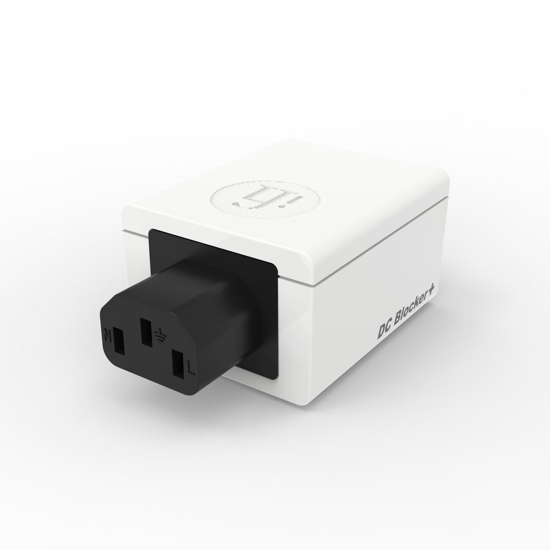 iFi DC Blocker+ front left 3 quarter over white background