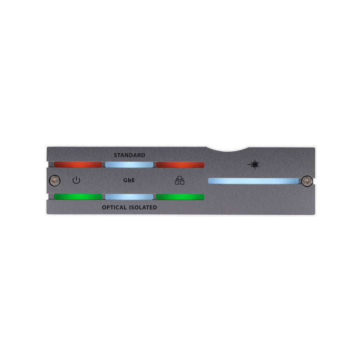 iFi LAN iPurifier Pro front eye level with active LEDs over white background