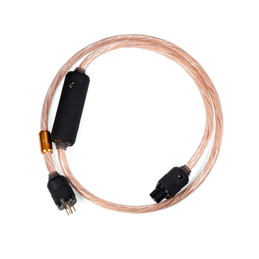iFi SupaNova coiled power cable top over white background