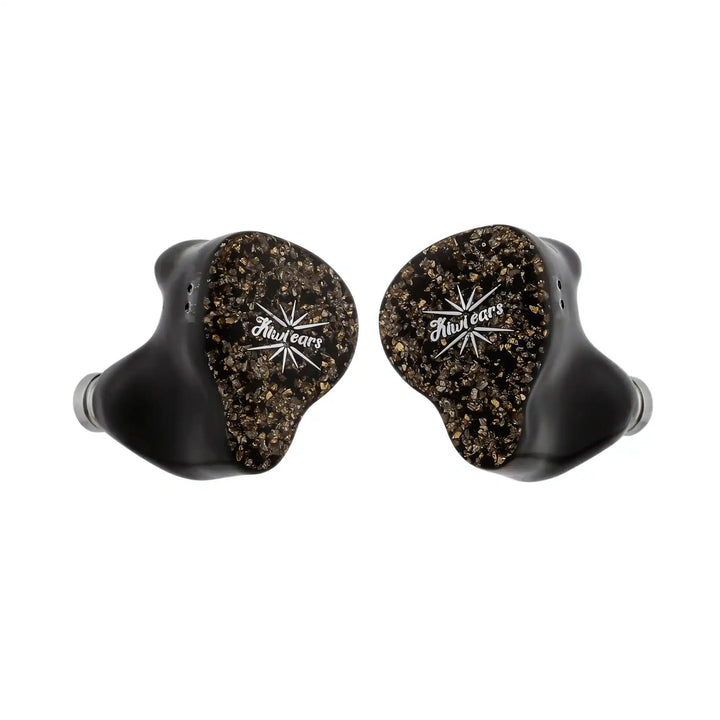 Kiwi Ears Astral IEMs in yellow floating front center whitebox