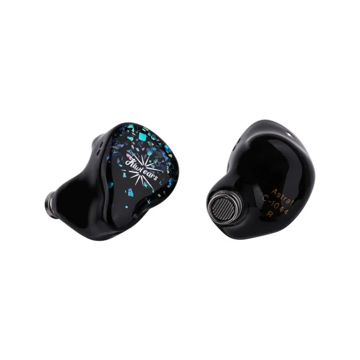 Kiwi Ears Astral blue IEMs front and back view whitebox