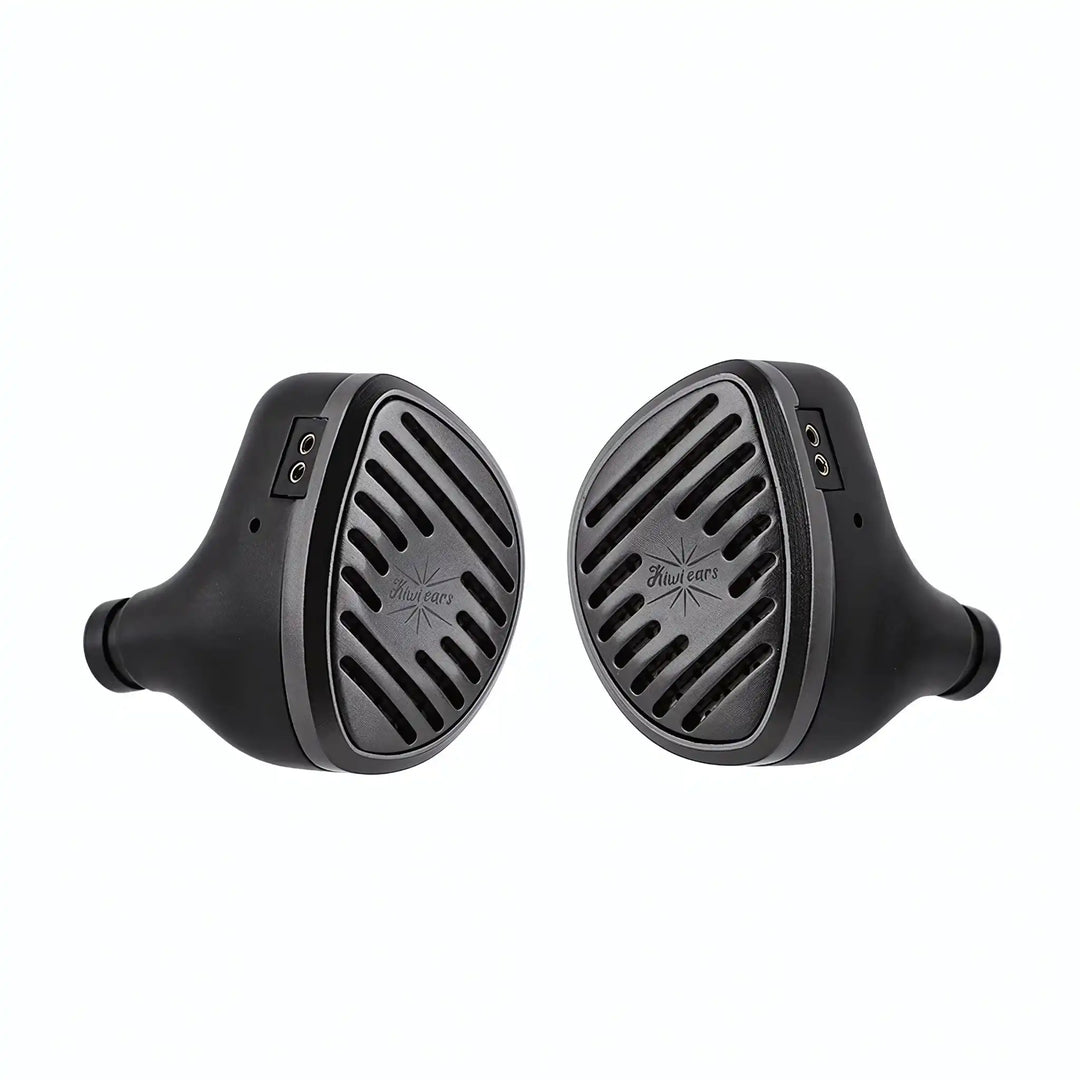 Kiwi Ears Septet IEMs floating front facing inward whitebox