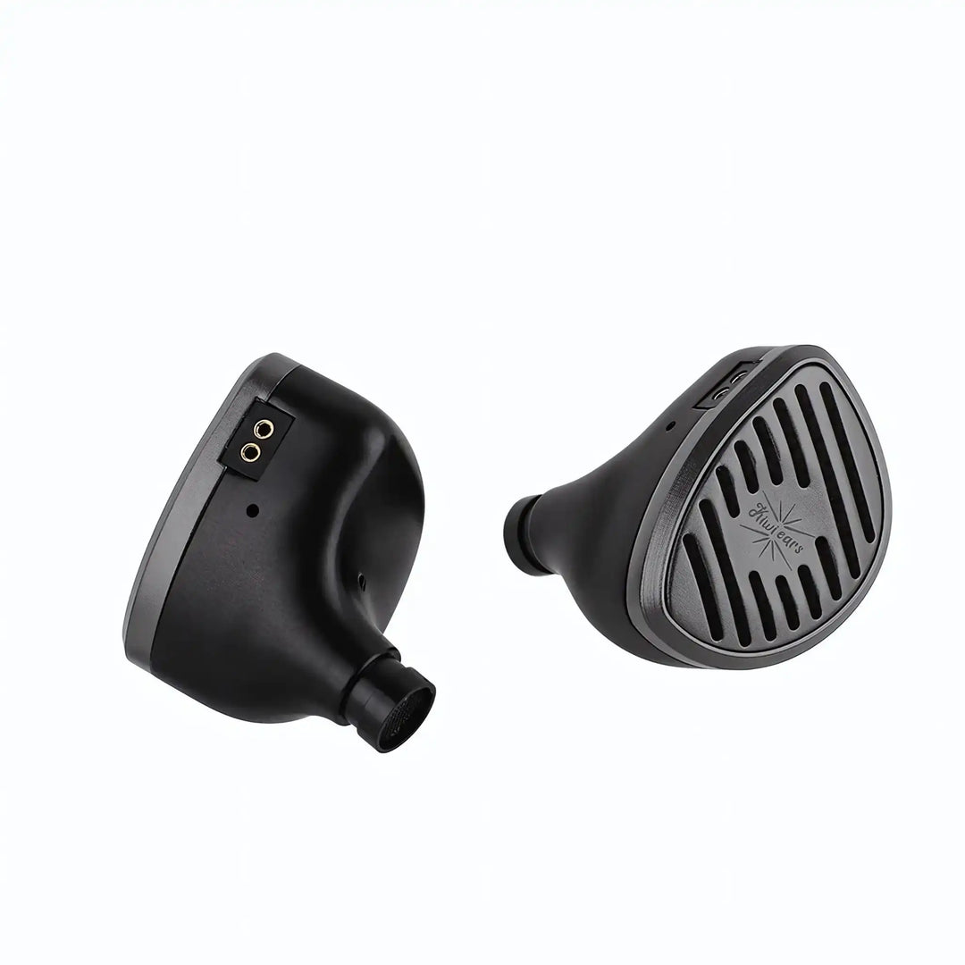 Kiwi Ears Septet IEMs side and front view whitebox