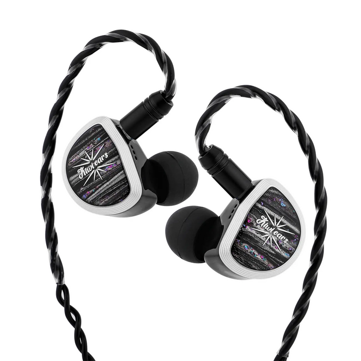 Kiwi Ears Aether IEMs attached to cable closeup whitebox