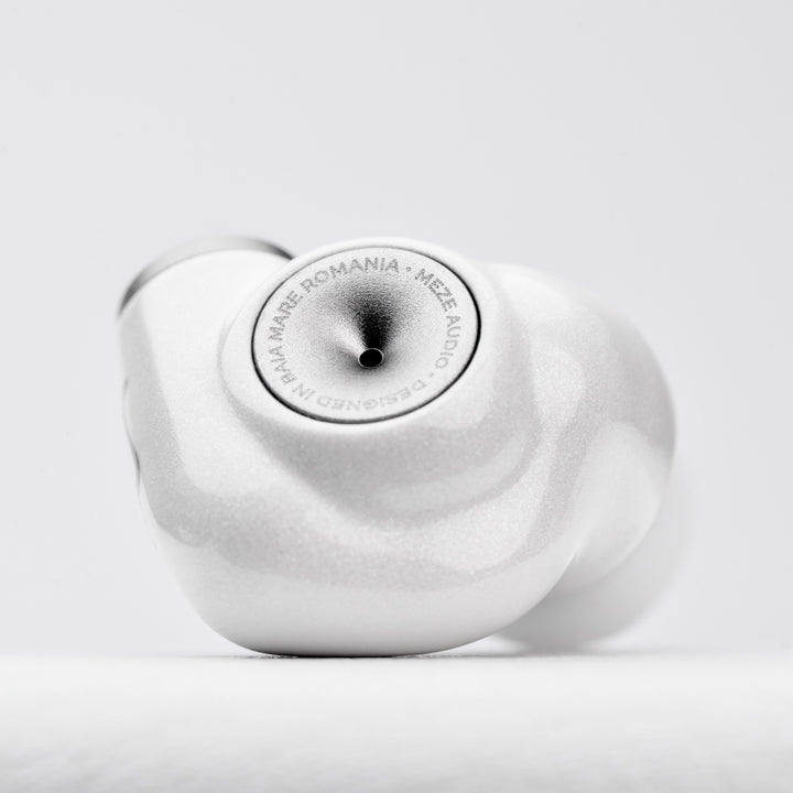 Meze Audio Alba rear closeup whitebox highlighting driver vent