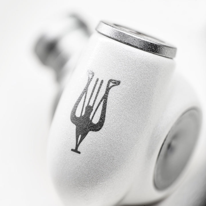 Meze Audio Alba front extreme closeup highlighting logo