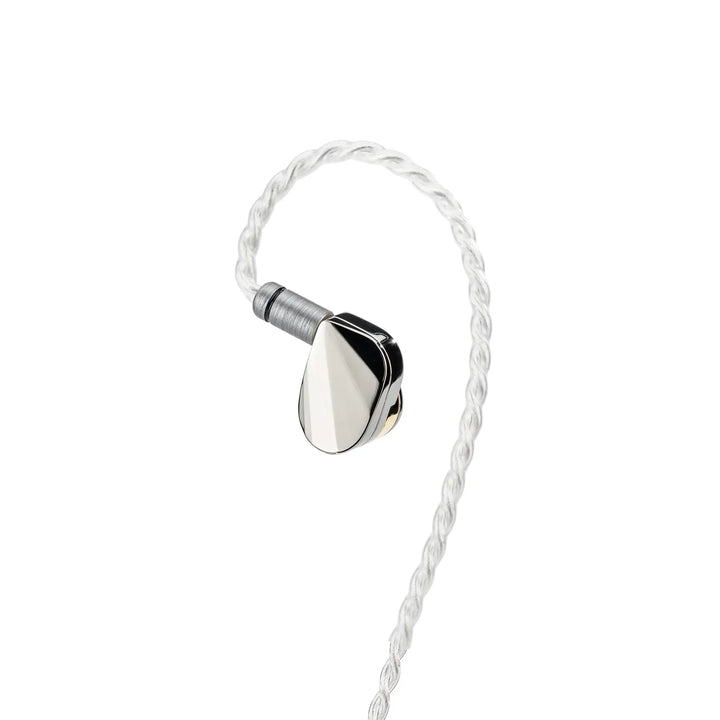 Moondrop Illustrious IEM floating front right 3 quarter angle with cable attached whitebox