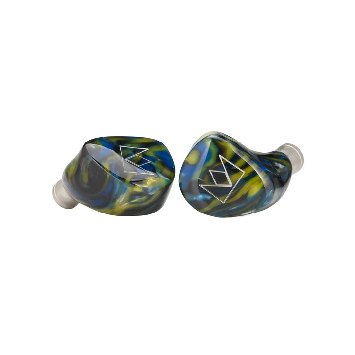 Noble Audio Van Gogh IEMs side and front view whitebox