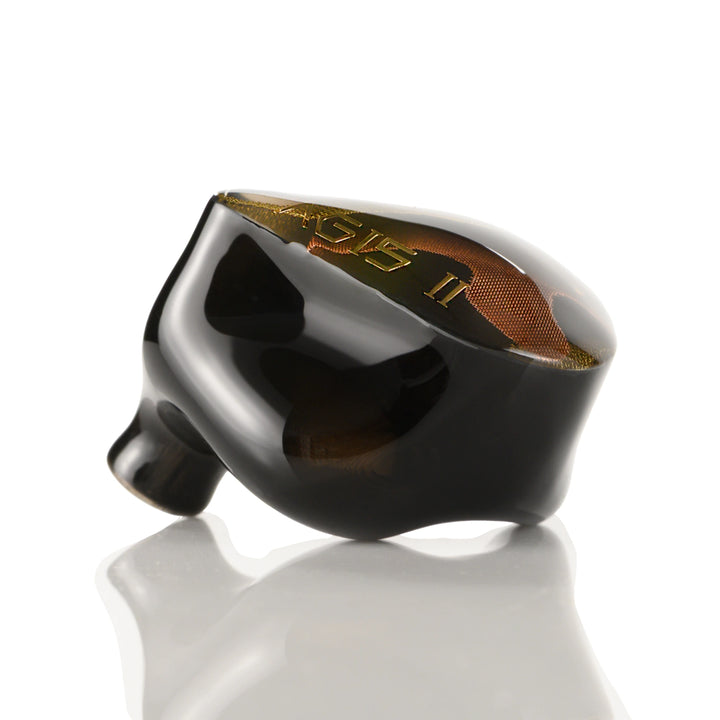 Noble Audio AGIS II profile extreme closeup left earphone whitebox