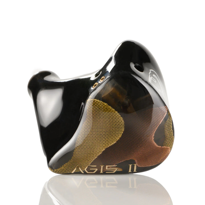 Noble Audio AGIS II front extreme closeup left earphone whitebox
