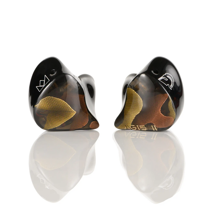 Noble Audio AGIS II earphones front quarter whitebox