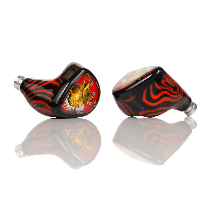 Noble Audio Shogun IEMs bottom and rotated right front view whitebox