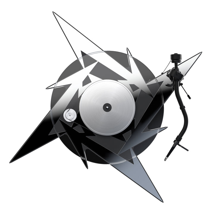 Pro-Ject Metallica turntable bird's eye 3D render over white background