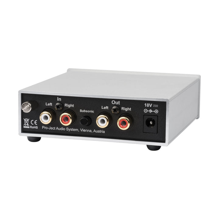 Pro-Ject Phono Box S2 silver 3 quarter rear whitebox