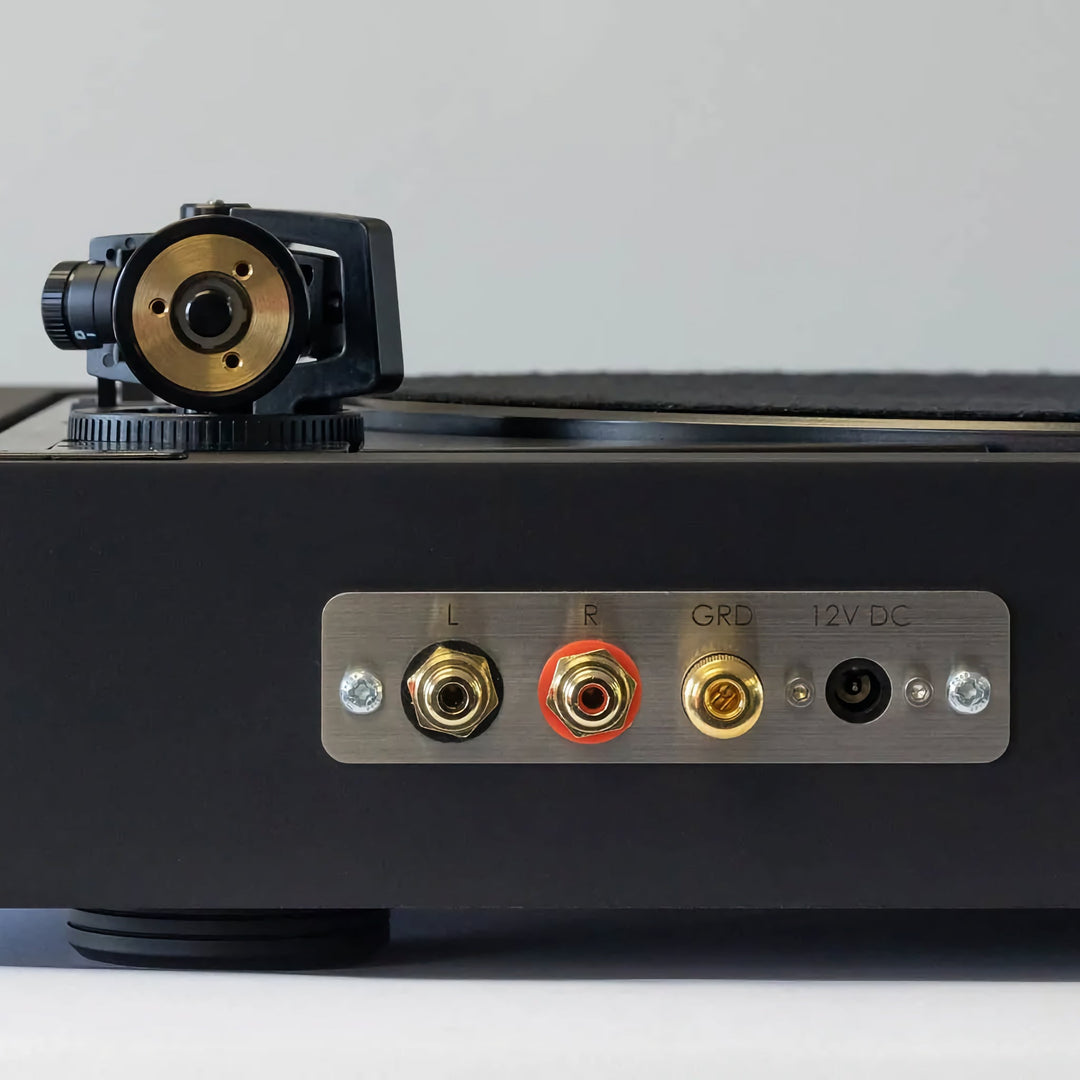 Pro-Ject A2 turntable rear closeup of connector panel