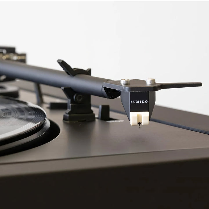 Pro-Ject A2 turntable closeup tonearm and mounted Rainier cartridge