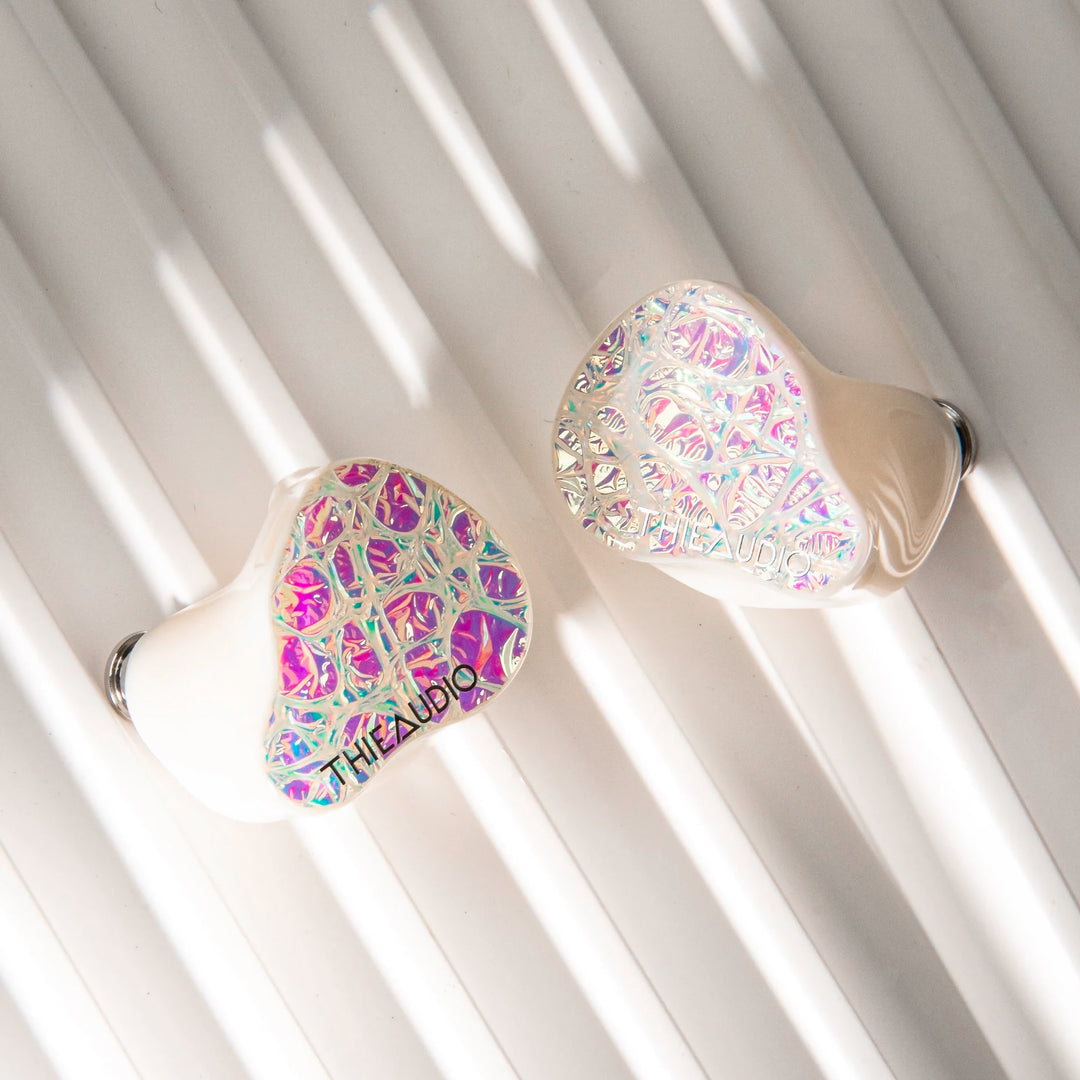 Thieaudio Hype 4 white front quarter over white grooved background