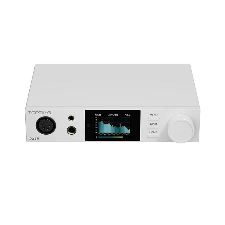 Topping DX5 II dac and amp in white sitting front top down angle whitebox