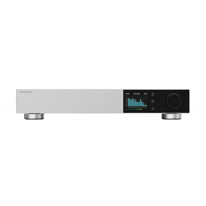 Topping D900 DAC sitting front center eye level whitebox