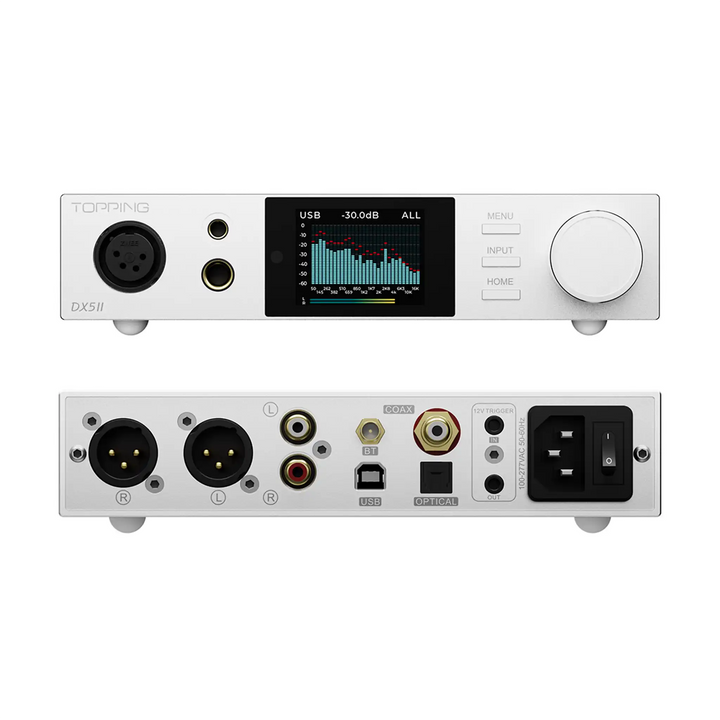 Topping DX5 II dac and amp in silver front and rear eye level whitebox