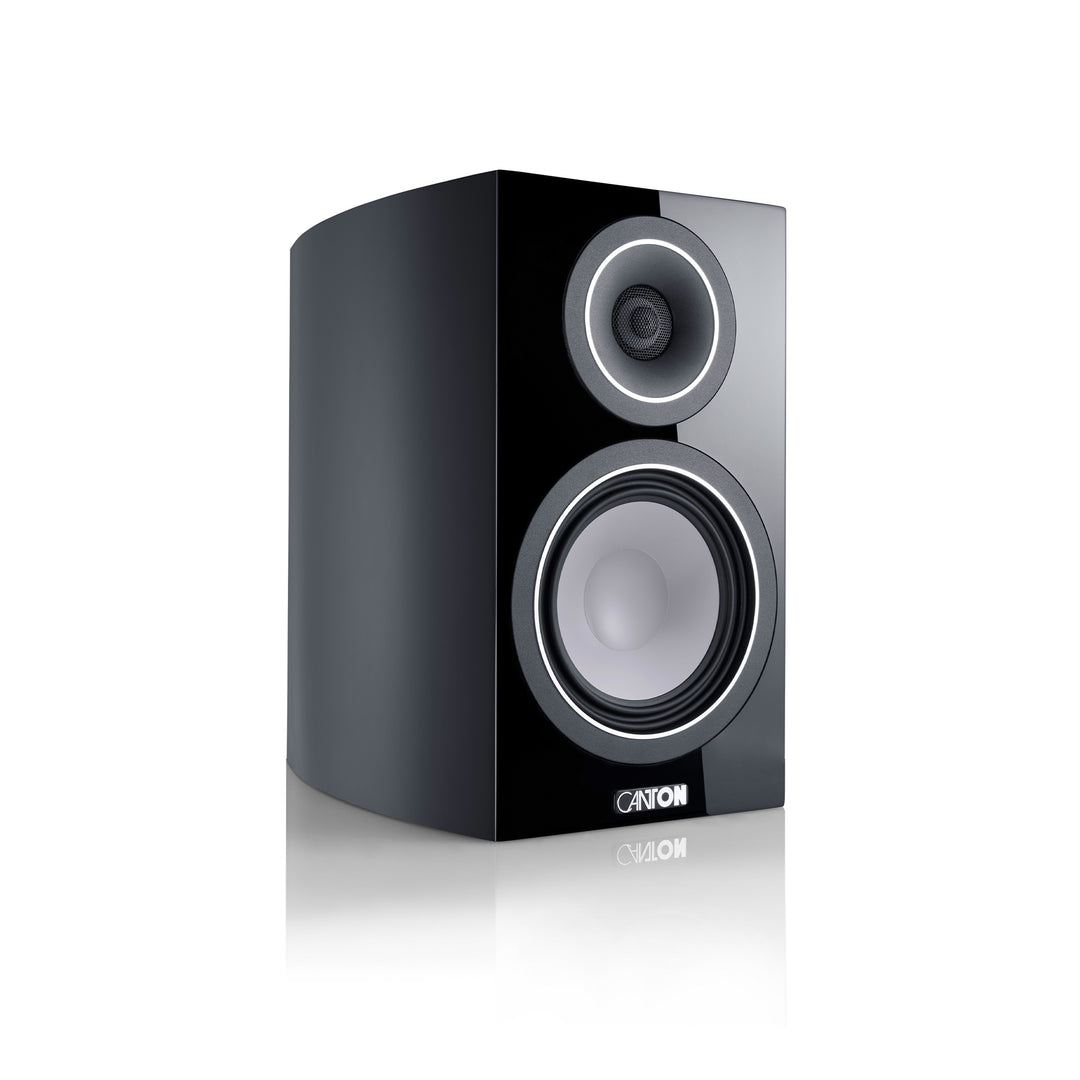 Canton Vento 20 bookshelf speaker black front 3 quarter over white background | CNT-VENT20-BLK