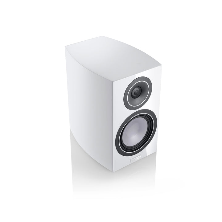 Canton Vento 20 bookshelf speaker white top 3 quarter over white background