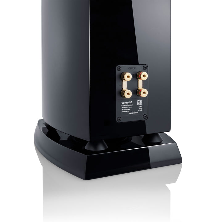 Canton Vento 90 black rear closeup of speaker terminals over white background