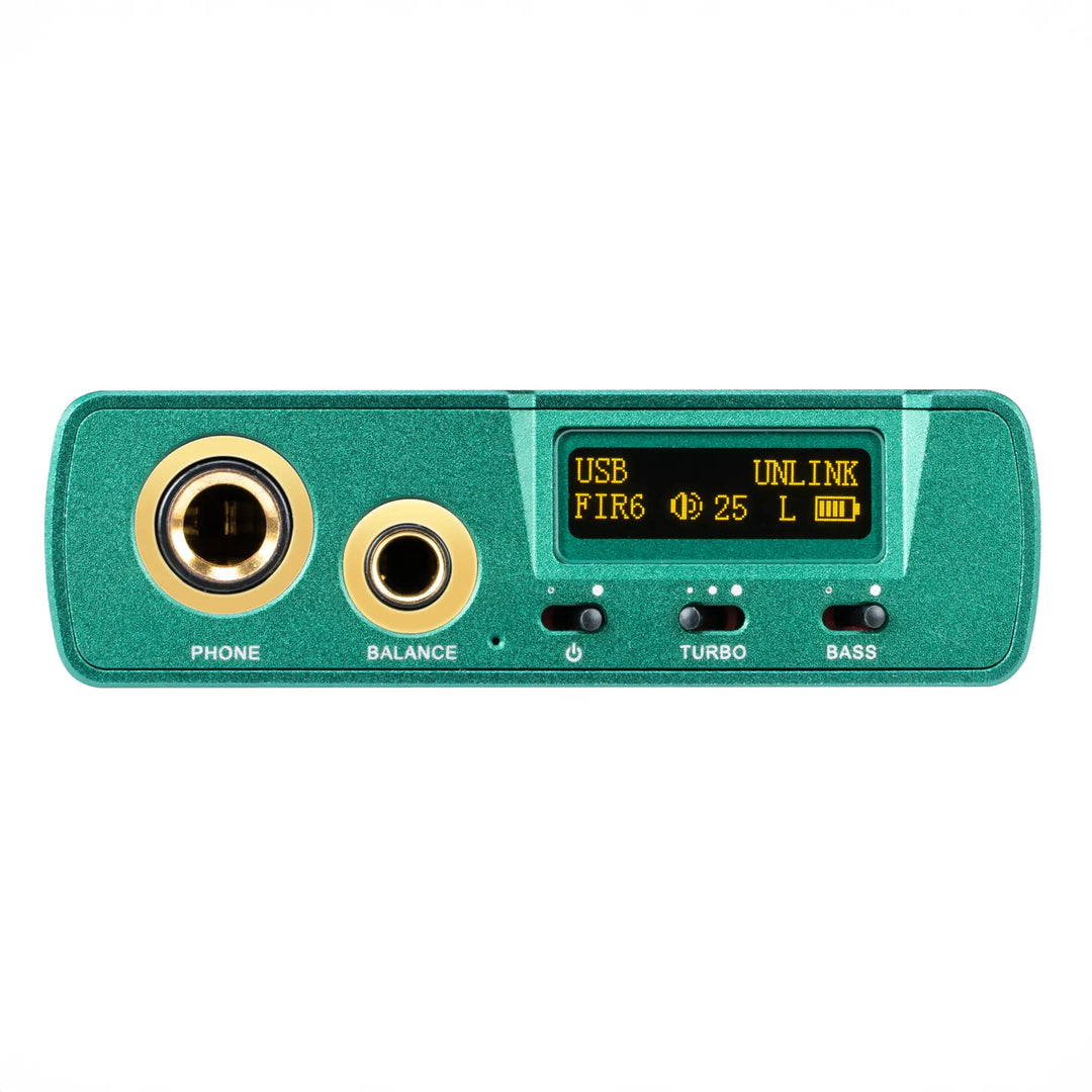 Xduoo XD05T front panel eye level highlighting outputs whitebox