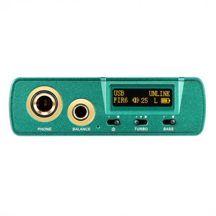 Xduoo XD05T front panel eye level highlighting outputs whitebox