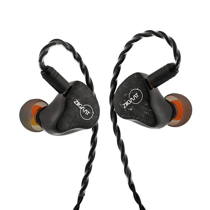 ZiiGaat Lush IEMs front facing inward with cable attached