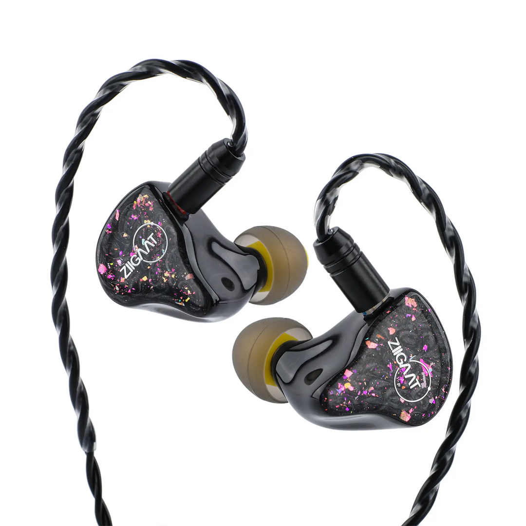 Ziigaat x Fresh Reviews Arete iems front view with cable whitebox