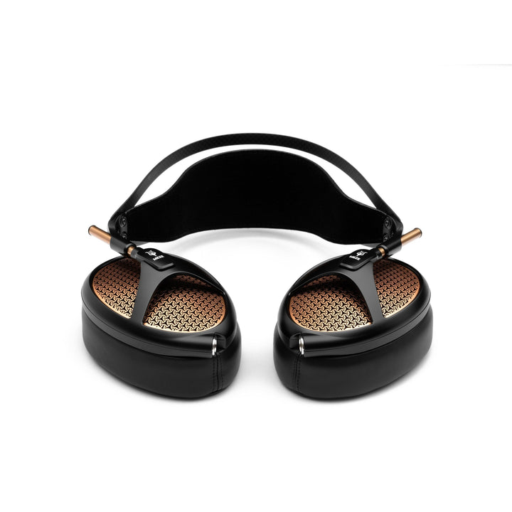 Meze Audio Empyrean black copper front with rotated earcups over white background