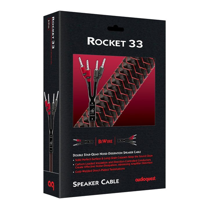 AudioQuest Rocket 33 bi-wire retail package over white background