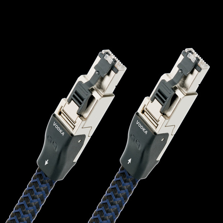 AudioQuest Vodka Ethernet cables (x2) over white background