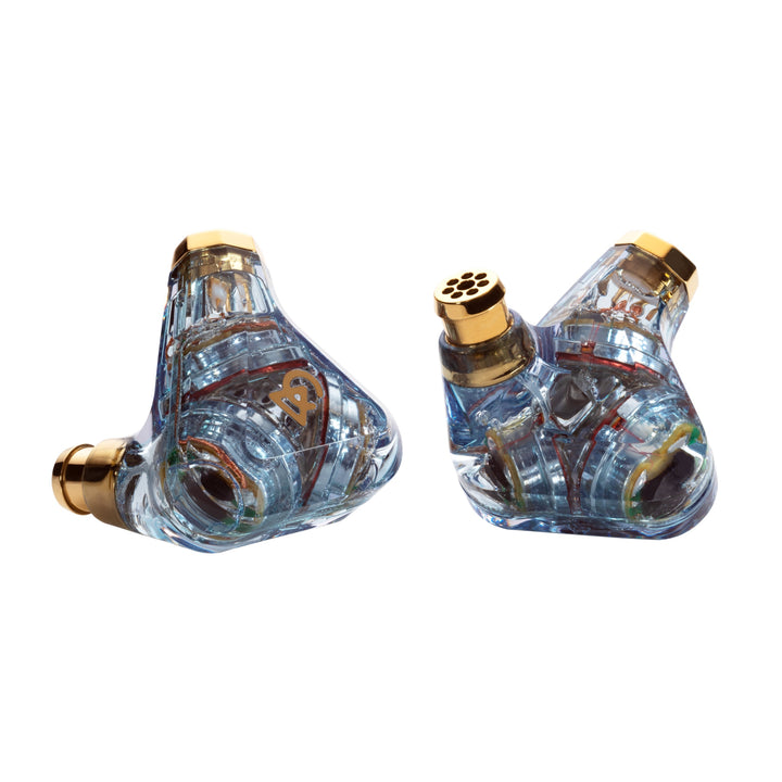Campfire Audio Trifecta Astral Plane edition highlighting gold trim over white background