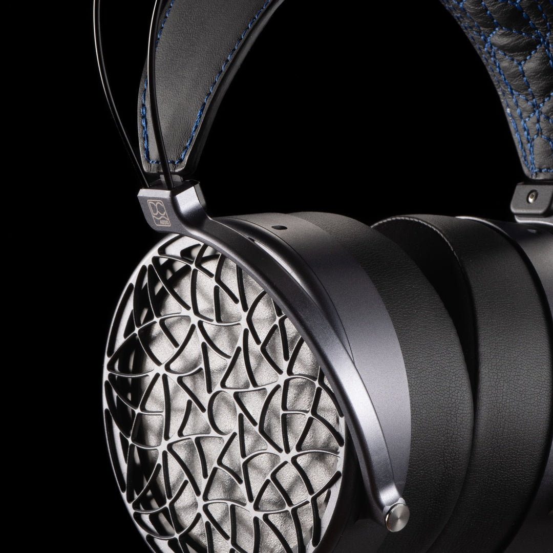 Dan Clark Audio Corina headphone right quarter closeup over black background