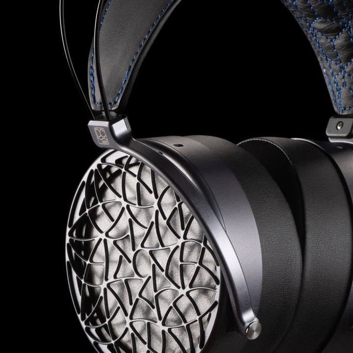 Dan Clark Audio Corina headphone right quarter closeup over black background