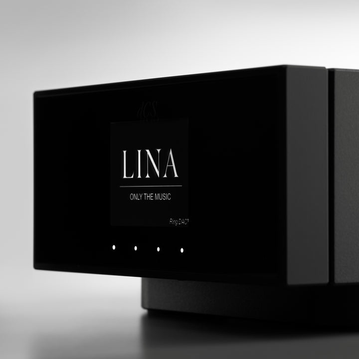 dCS Lina network DAC black front quarter over white background