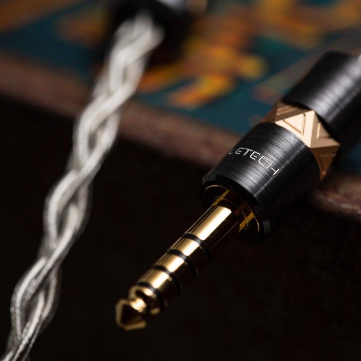 Eletech Cassiel silver cable with closeup of Pentaconn termination