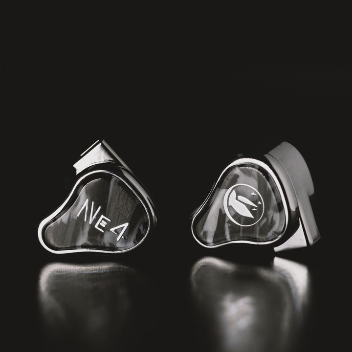 FiR Audio Neon 4 earphones over black reflective background