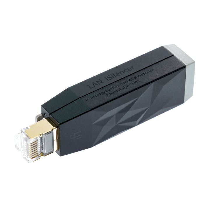 iFi LAN Silencer side quarter over white background
