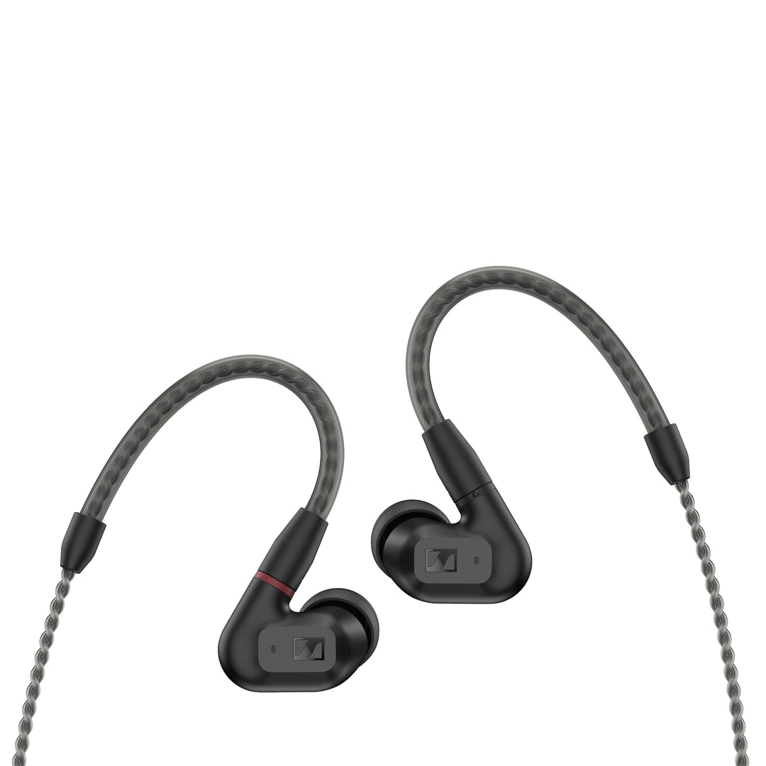 Sennheiser IE 200 earphones front angle with cable over white background