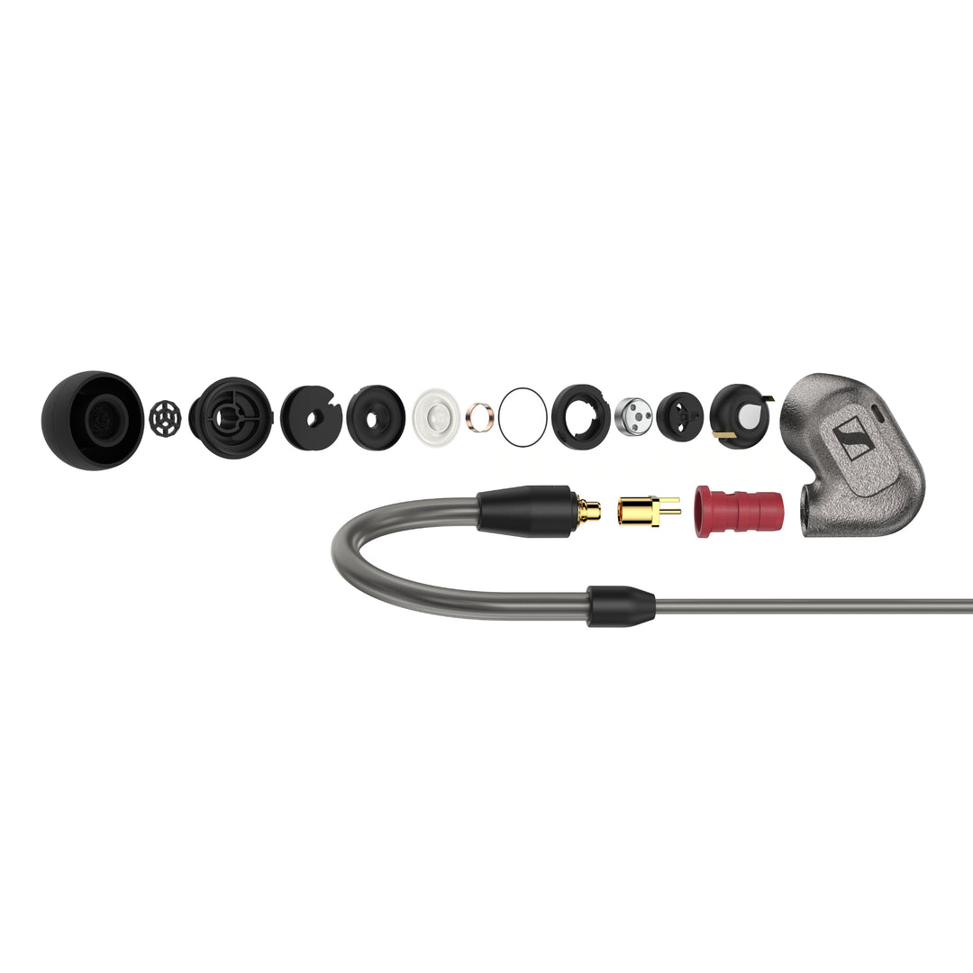 Sennheiser IE 600 internal component explosion over white background