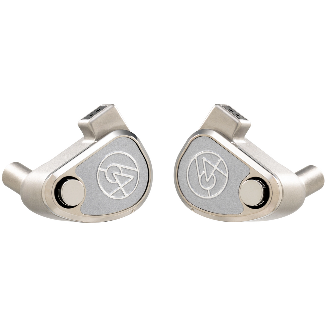64 Audio TWELVE Ti IEMs front center angled inward whitebox