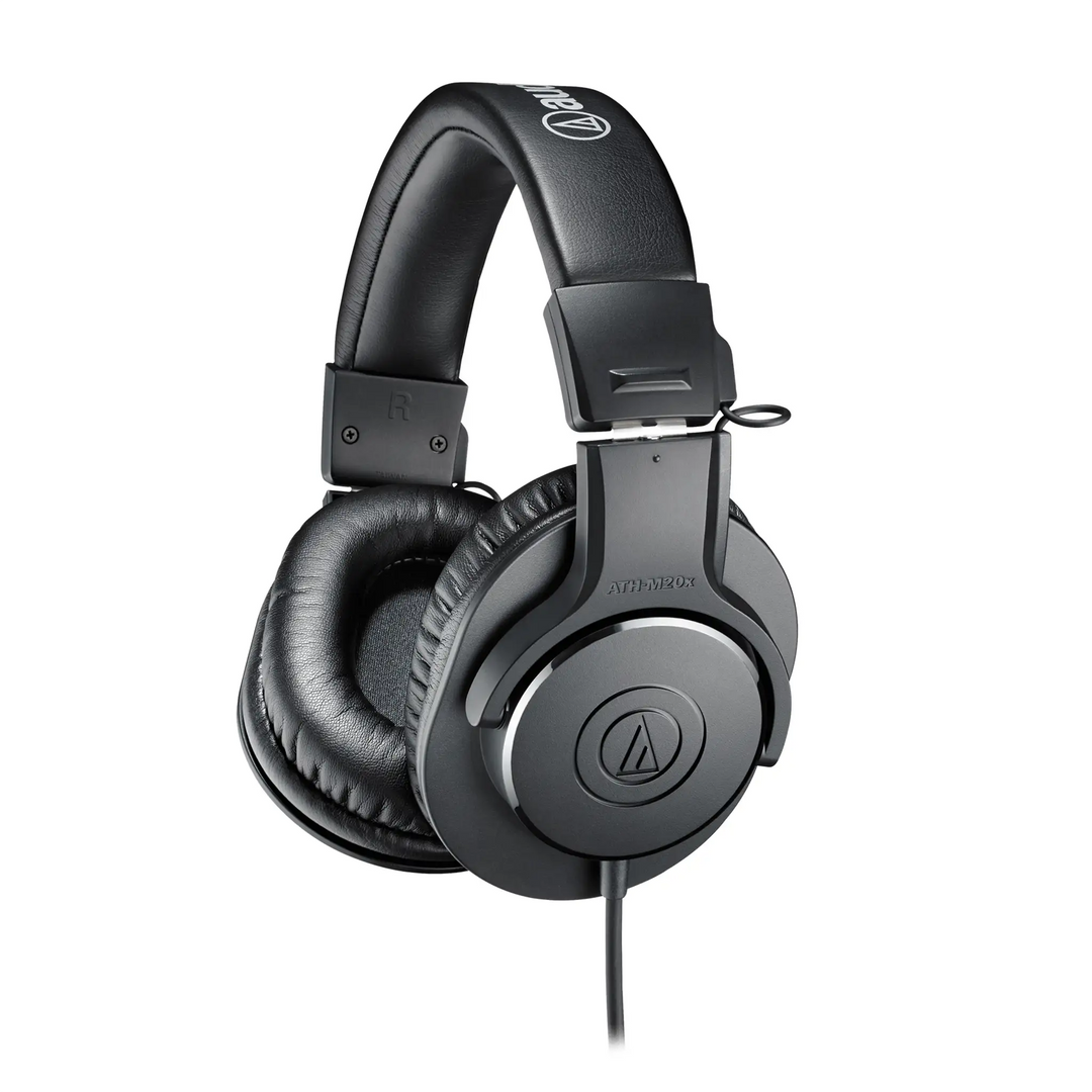 Audio-Technica ATH-M20x black headphone 3 quarter profile whitebox