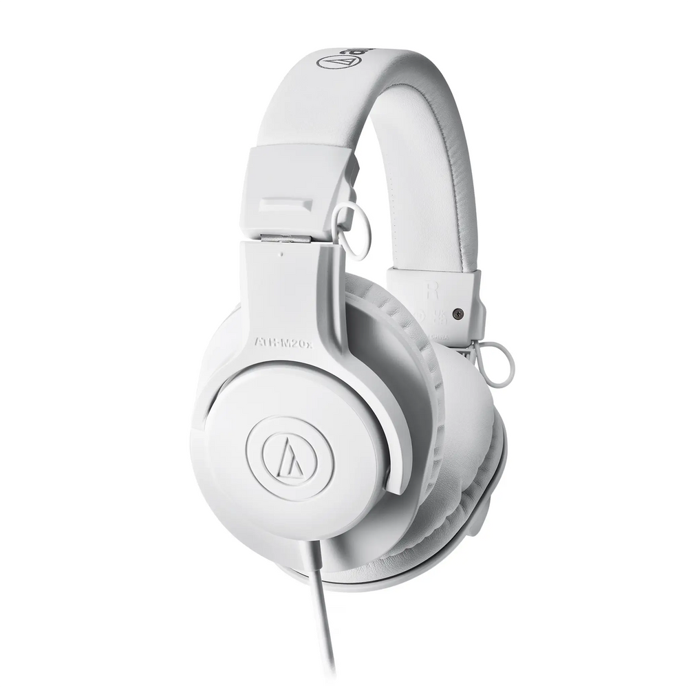 Audio-Technica ATH-M20x white headphone 3 quarter profile whitebox